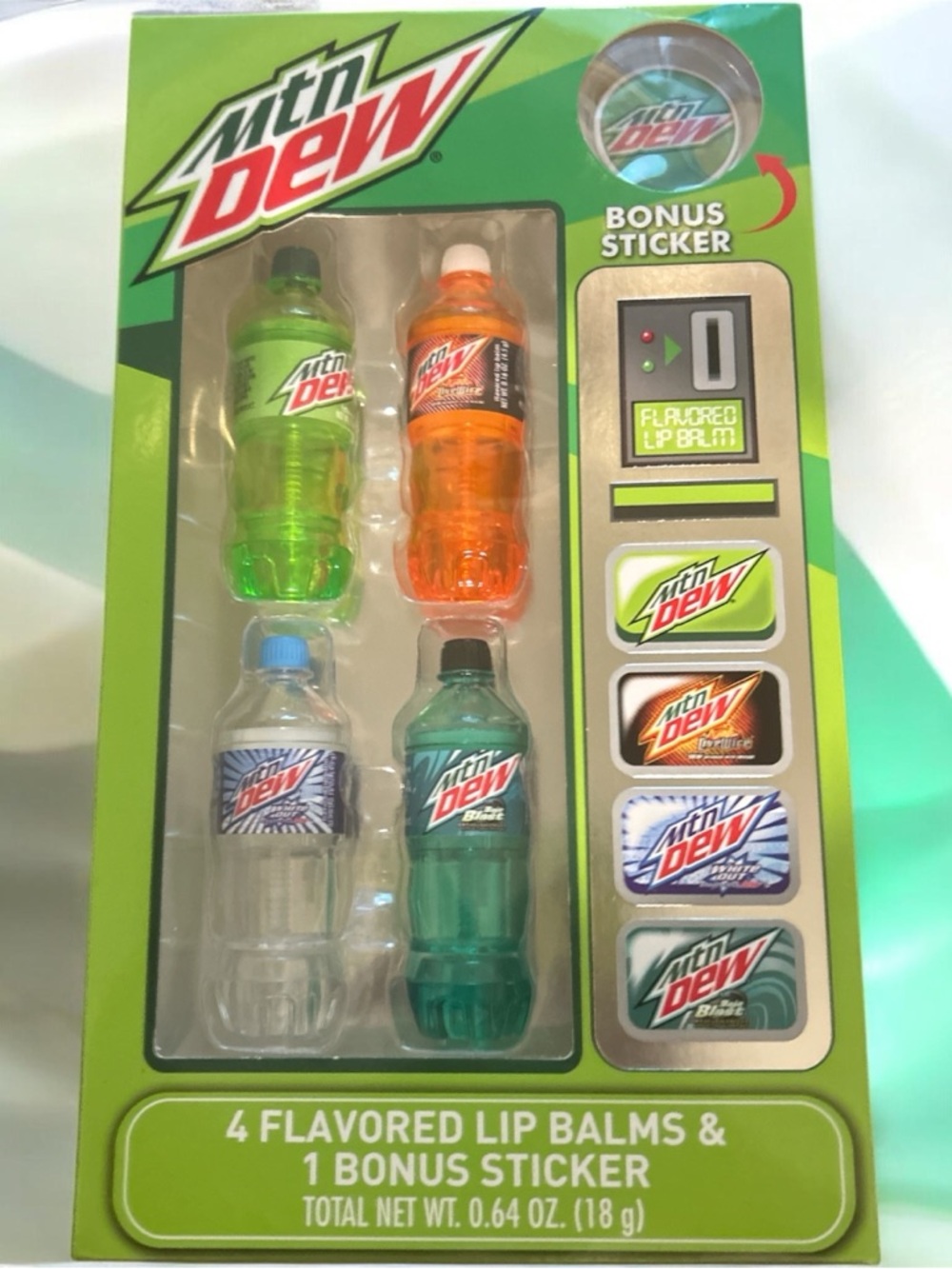 Mtn Dew 4-Pack Flavored Lip Balm Set - Green, Orange, Clear, Teal